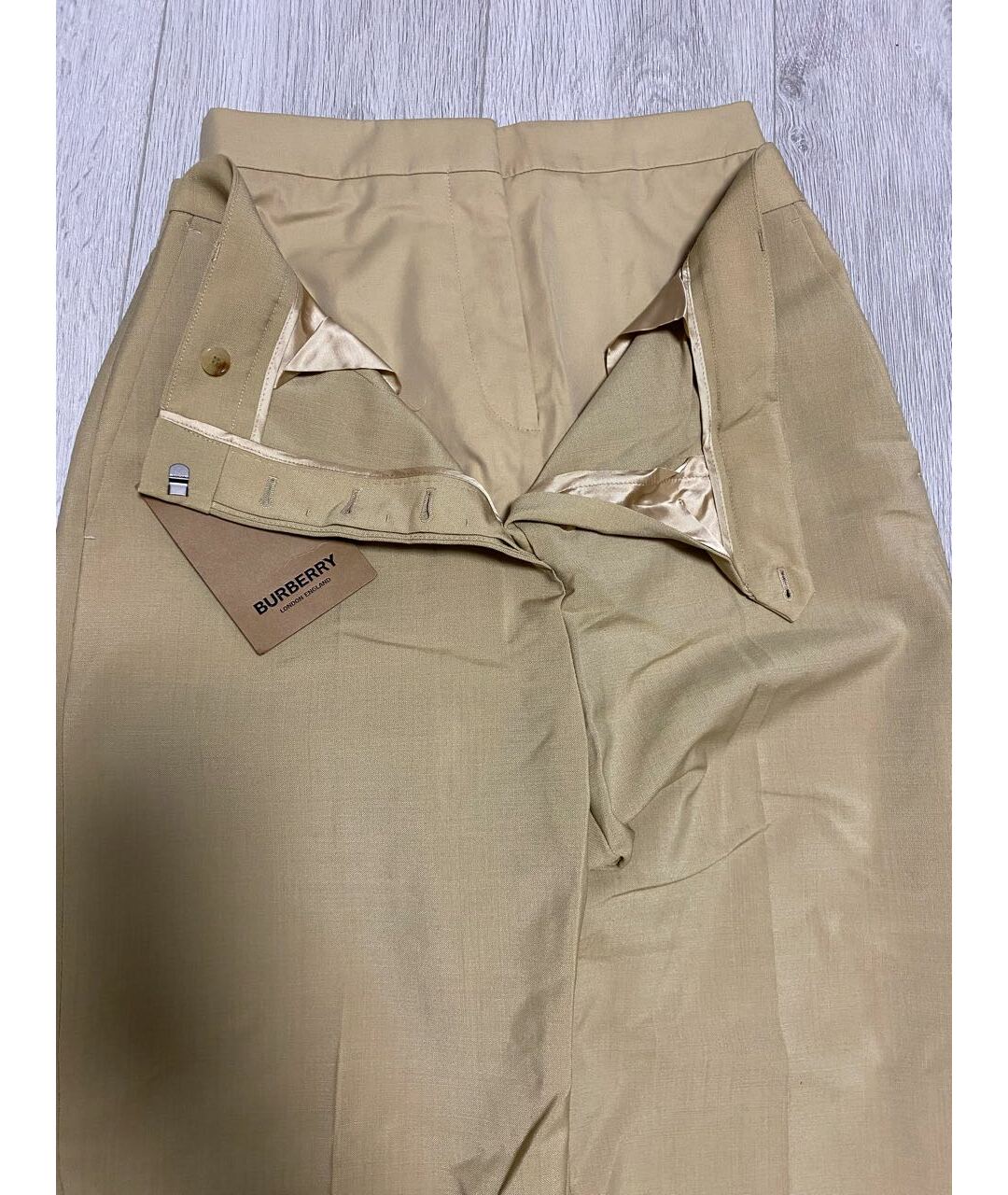 BURBERRY Бежевые шерстяные прямые брюки, фото 7