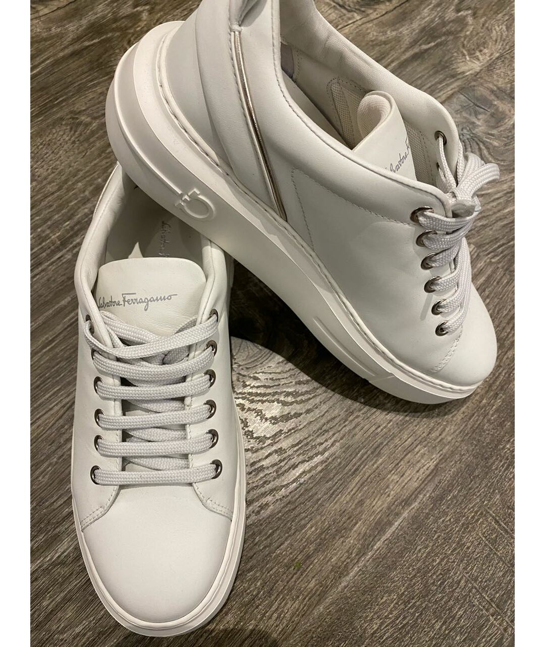 FERRAGAMO Белые кожаные кроссовки, фото 7
