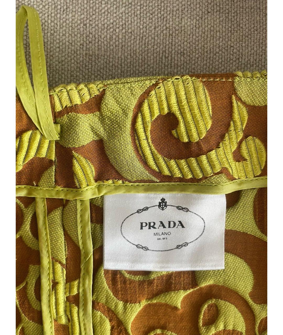 PRADA Желтые шелковые брюки узкие, фото 4