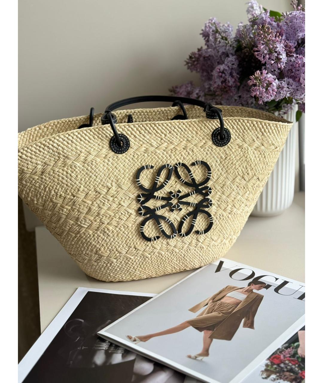 LOEWE Бежевая пелетеная пляжная сумка, фото 4