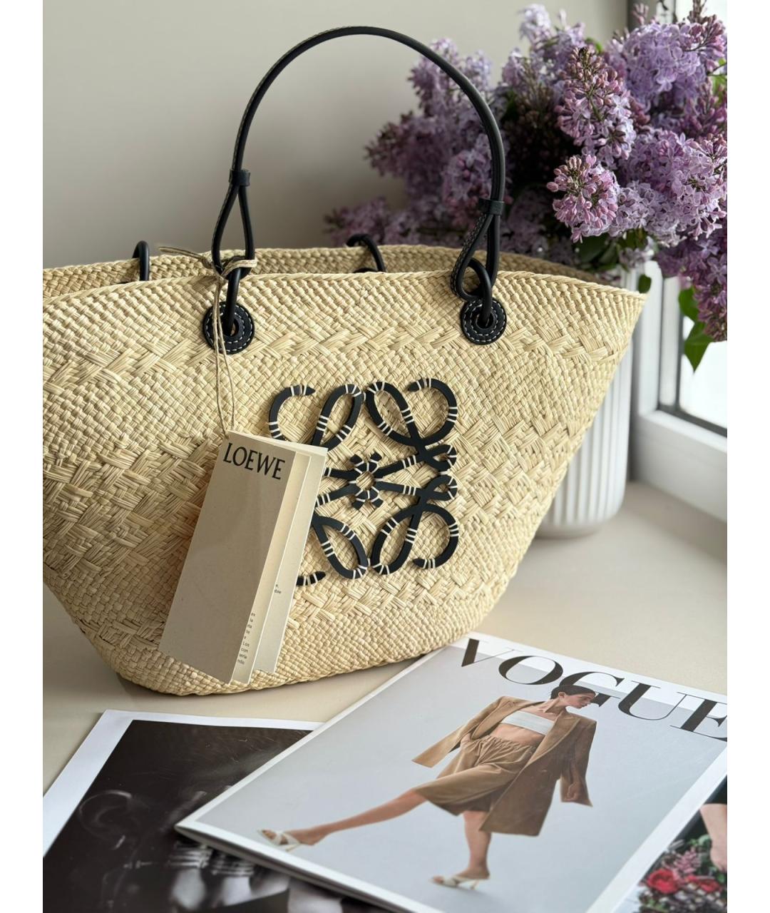 LOEWE Бежевая пелетеная пляжная сумка, фото 3