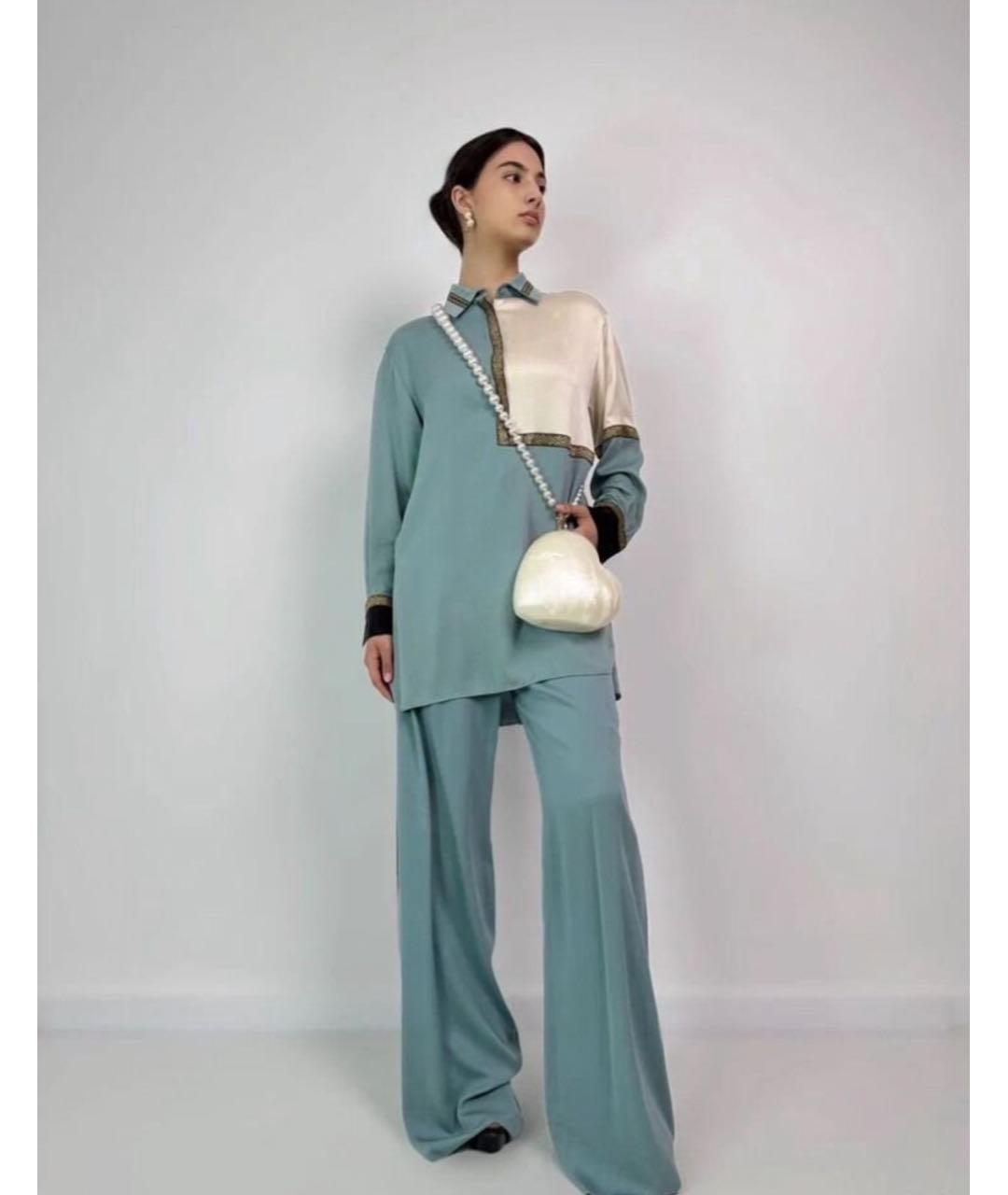MAX MARA Голубой шелковый костюм с брюками, фото 8