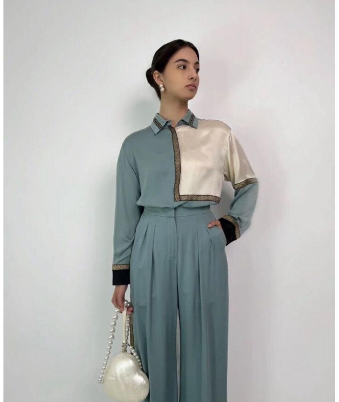 MAX MARA Голубой шелковый костюм с брюками, фото 7