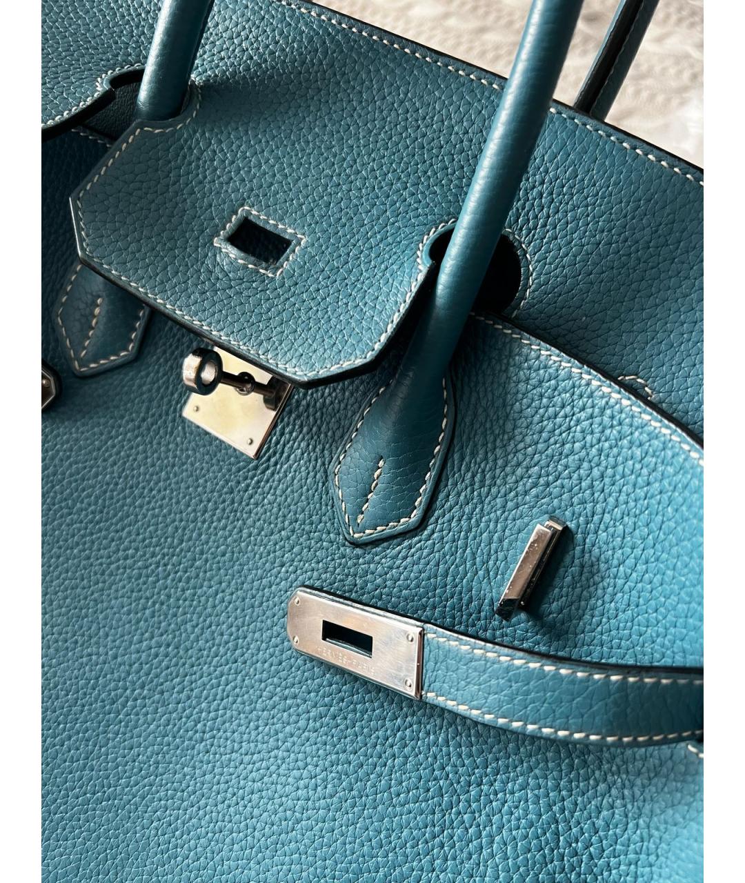 HERMES Голубая кожаная сумка тоут, фото 2
