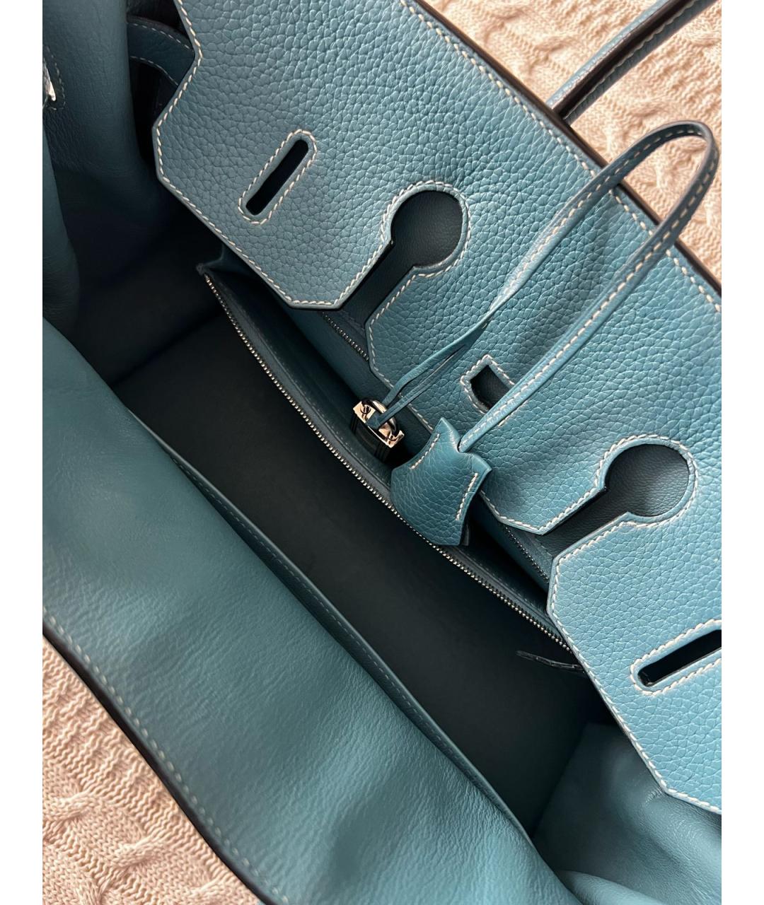 HERMES Голубая кожаная сумка тоут, фото 3