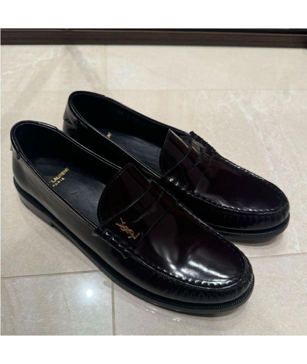 SAINT LAURENT Коричневые лоферы из лакированной кожи, фото 2