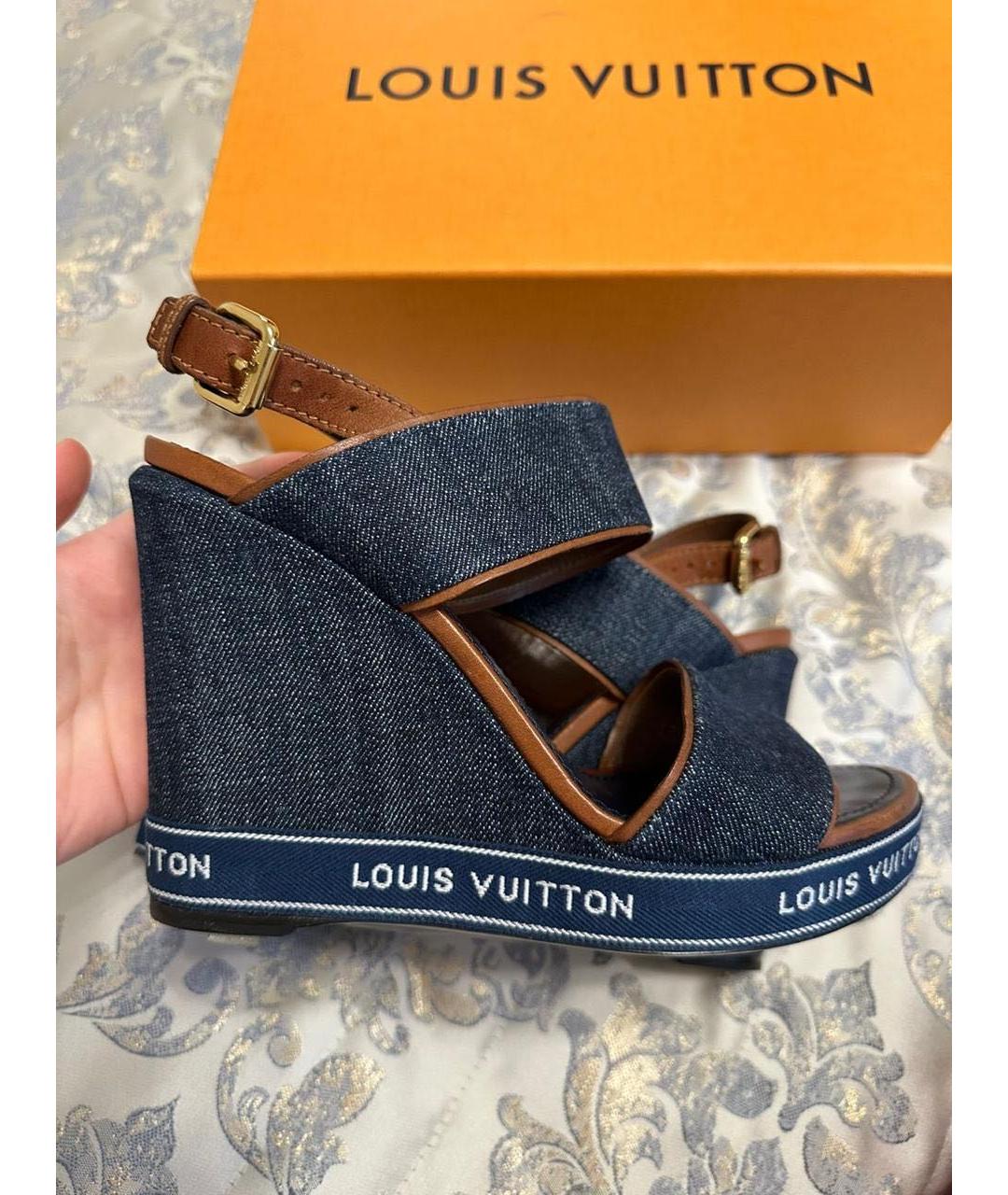 LOUIS VUITTON Синие текстильные босоножки, фото 2
