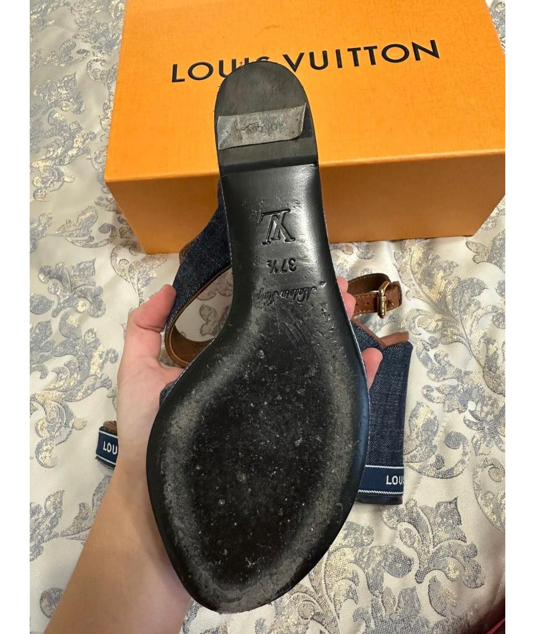 LOUIS VUITTON Синие текстильные босоножки, фото 4