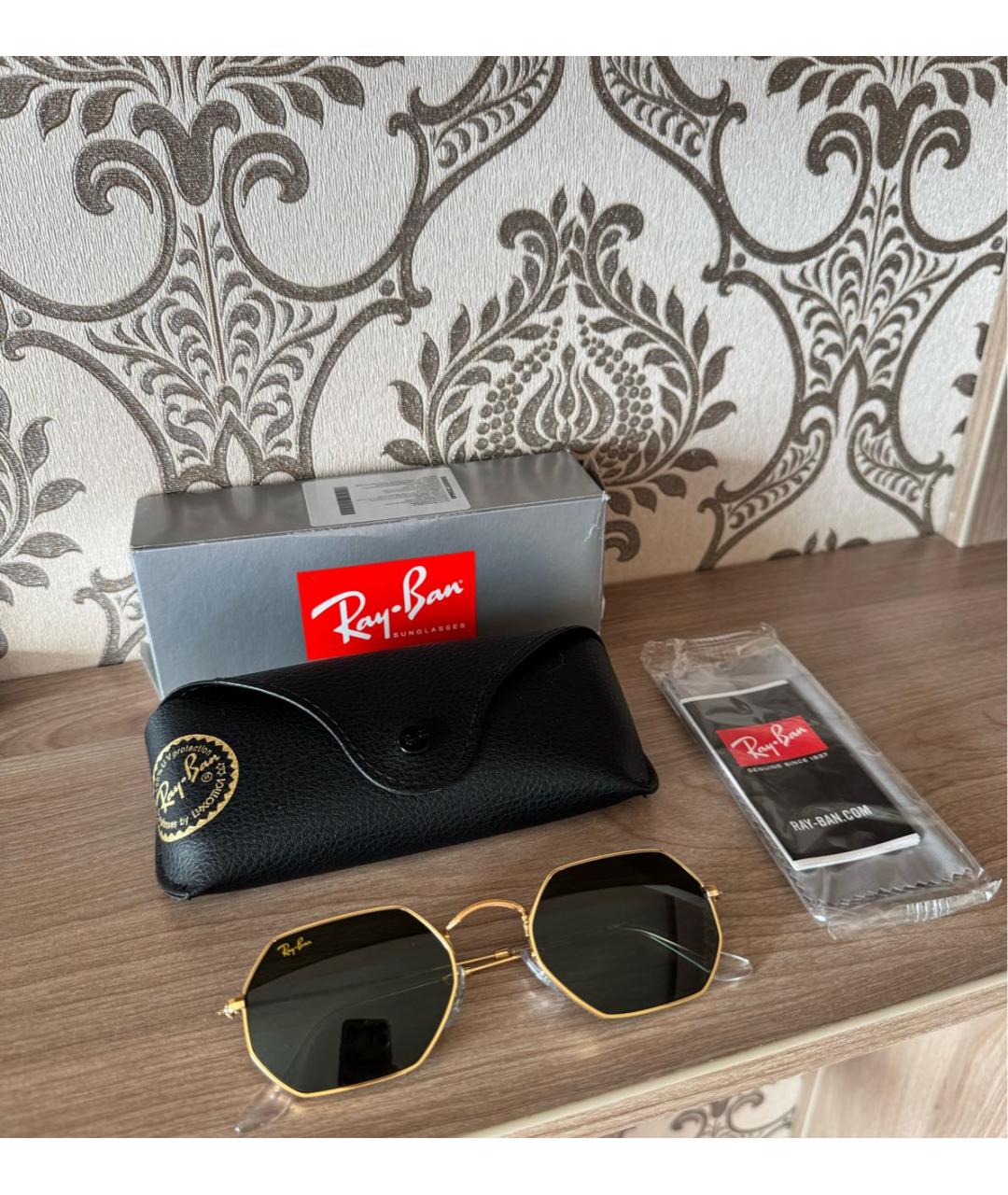 RAY BAN Золотые металлические солнцезащитные очки, фото 2