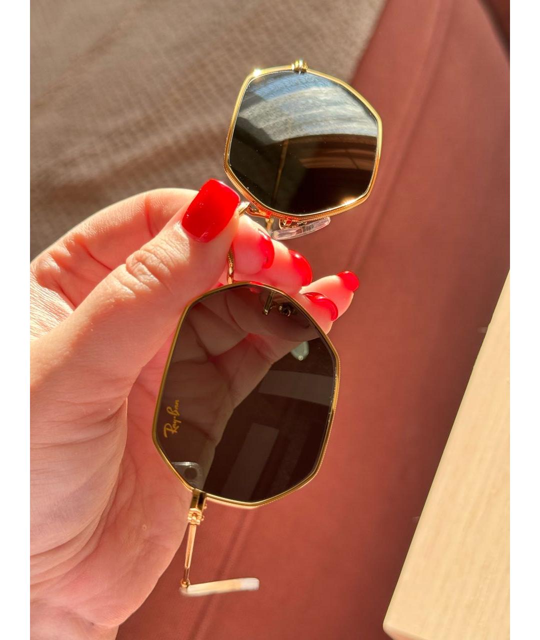 RAY BAN Золотые металлические солнцезащитные очки, фото 4