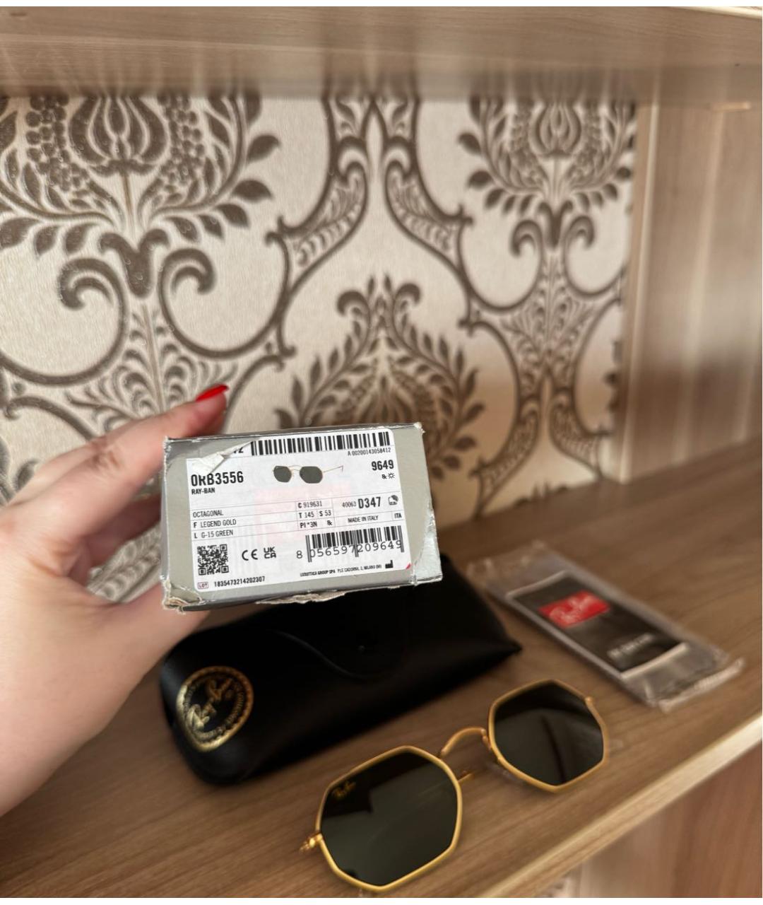 RAY BAN Золотые металлические солнцезащитные очки, фото 6