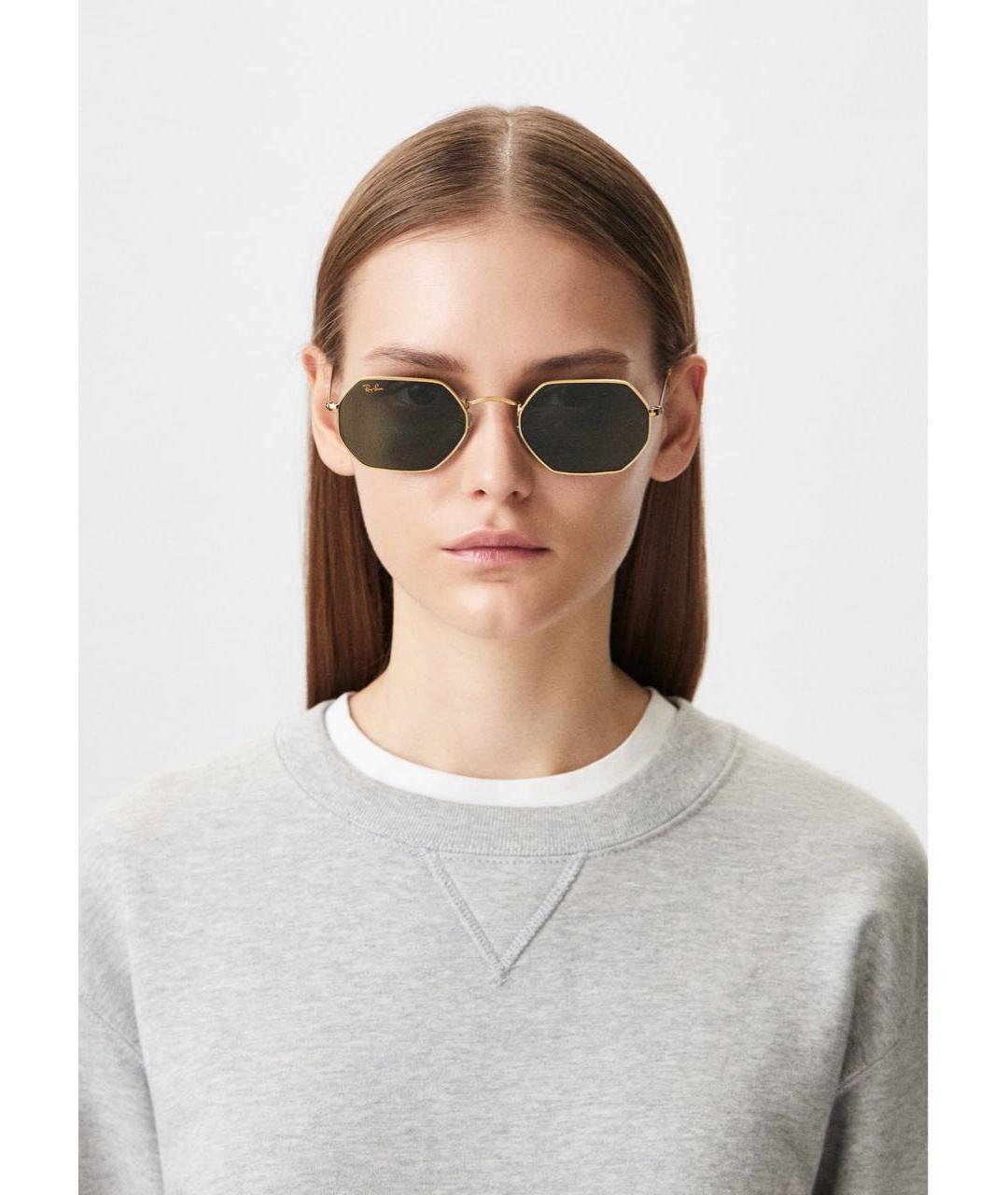 RAY BAN Золотые металлические солнцезащитные очки, фото 7