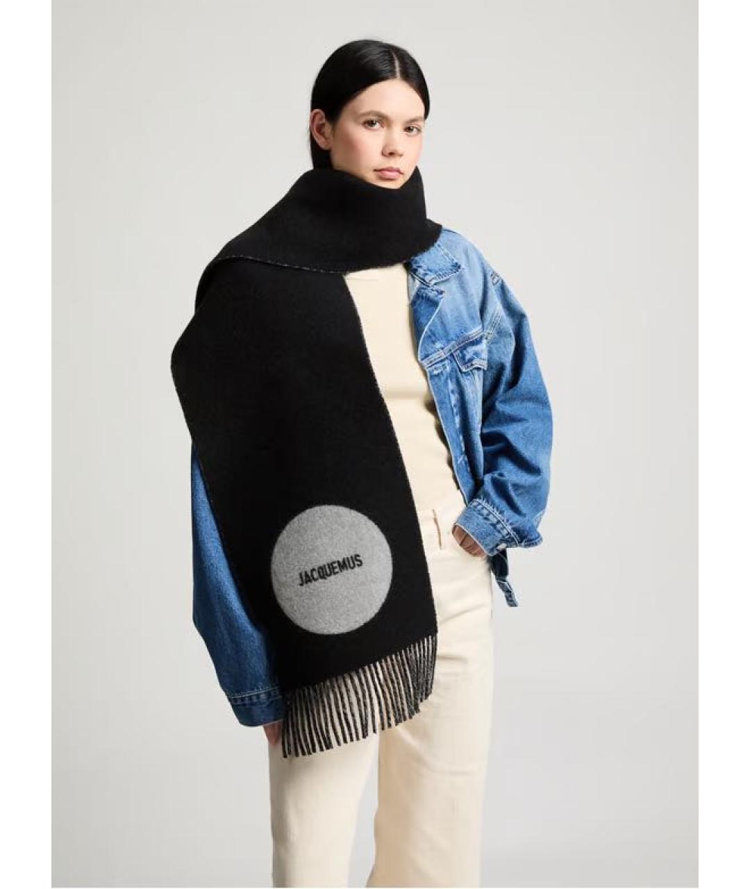 JACQUEMUS Черный шерстяной шарф, фото 3