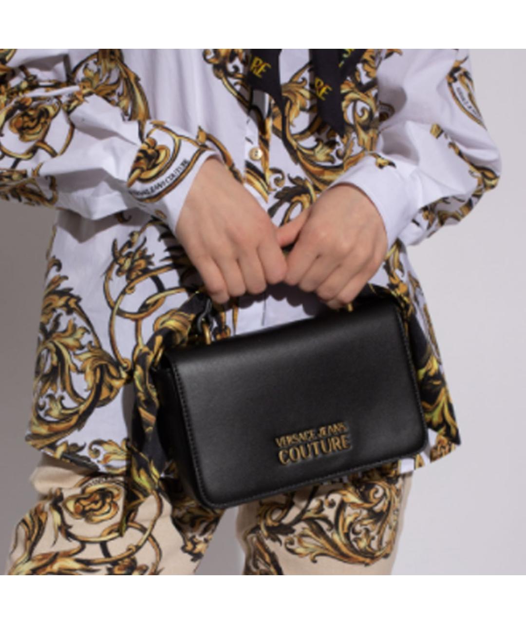 VERSACE JEANS COUTURE Черная кожаная сумка через плечо, фото 4