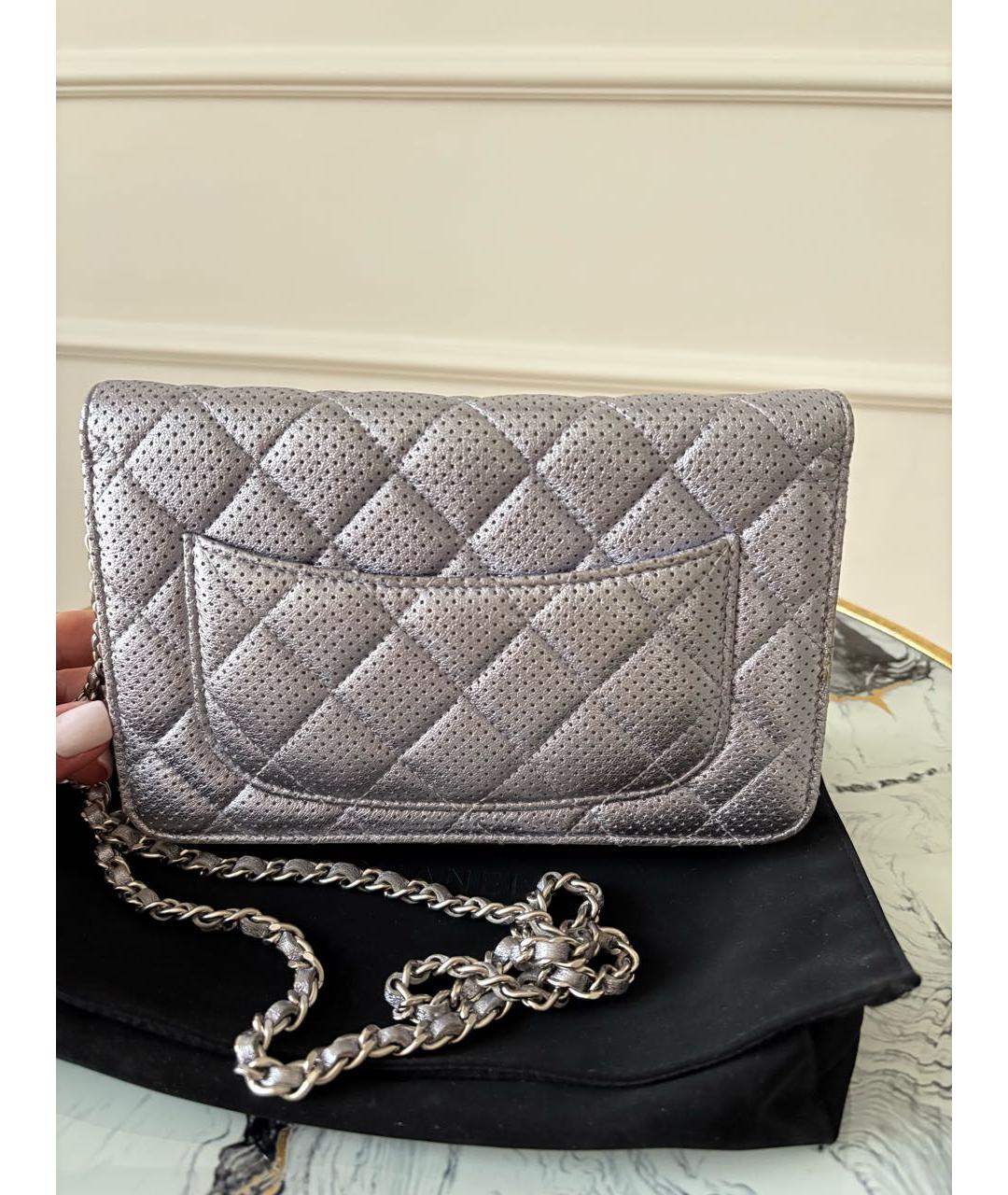 CHANEL Серебряная кожаная сумка через плечо, фото 8