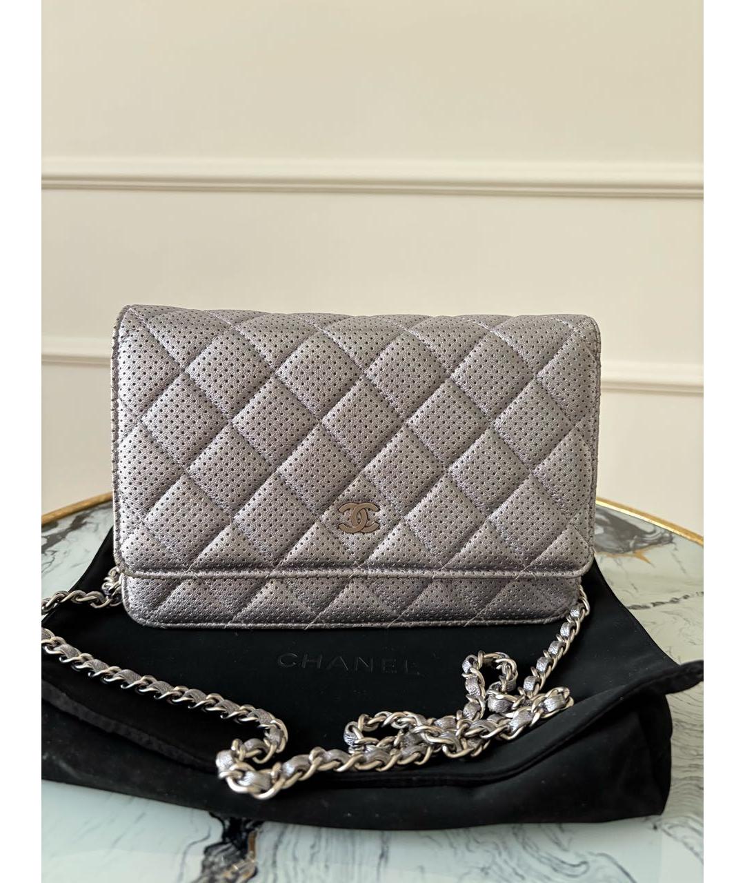 CHANEL Серебряная кожаная сумка через плечо, фото 9