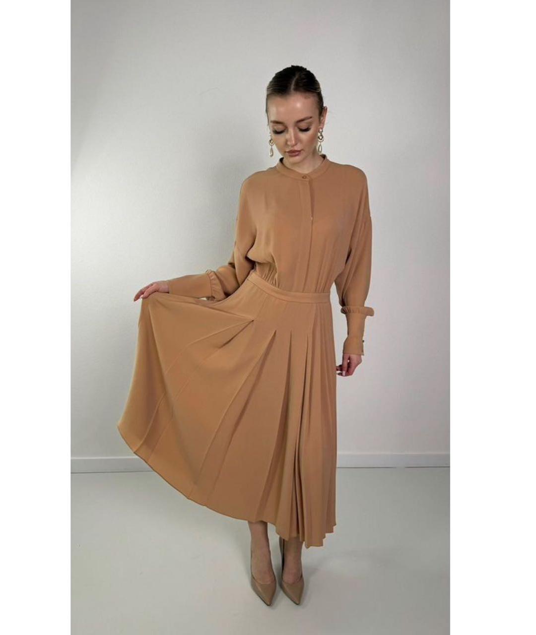 MAX MARA STUDIO Бежевое ацетатное повседневное платье, фото 7