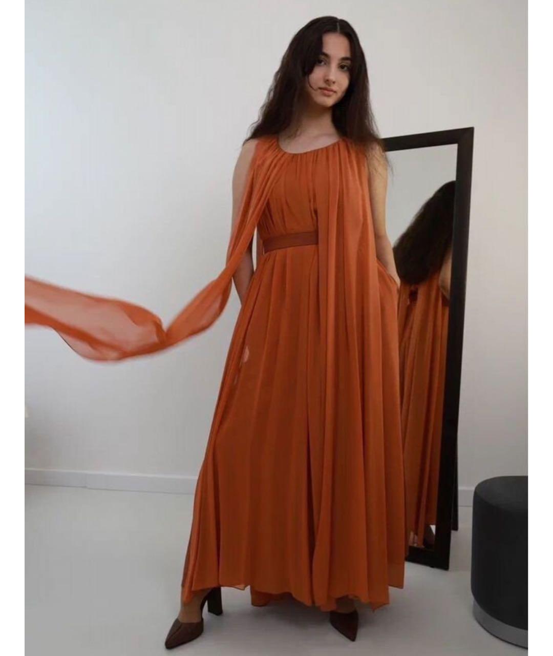 MAX MARA Оранжевое шелковое вечернее платье, фото 7