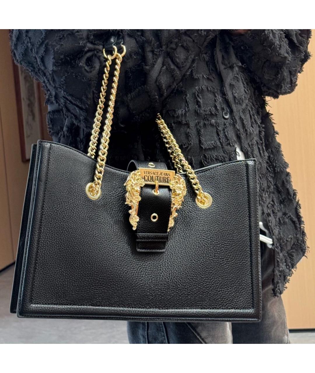 VERSACE JEANS COUTURE Черная кожаная сумка с короткими ручками, фото 4