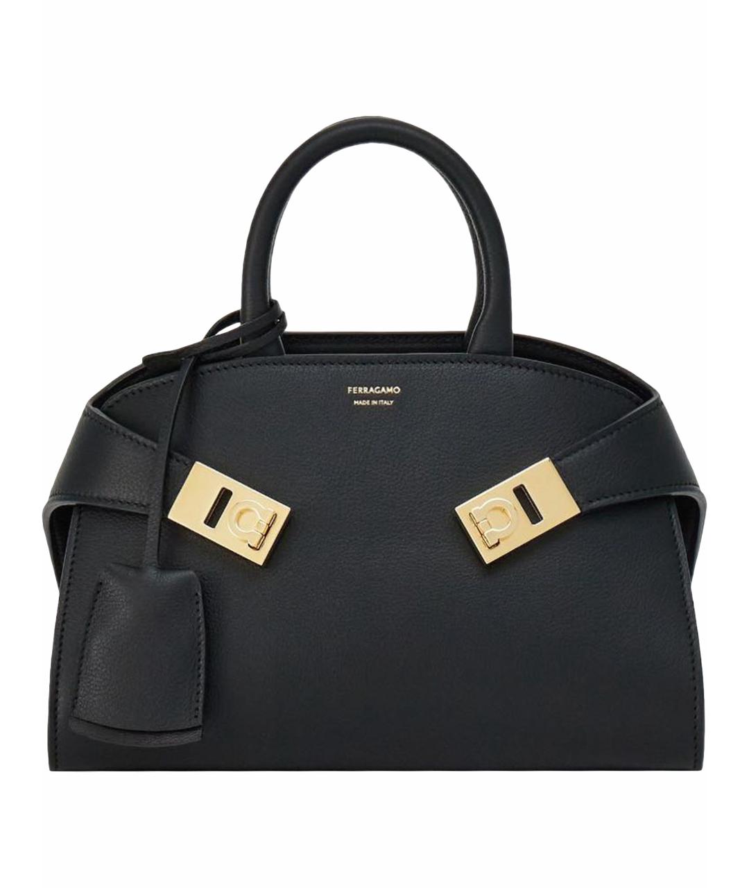 FERRAGAMO Черная кожаная сумка тоут, фото 1