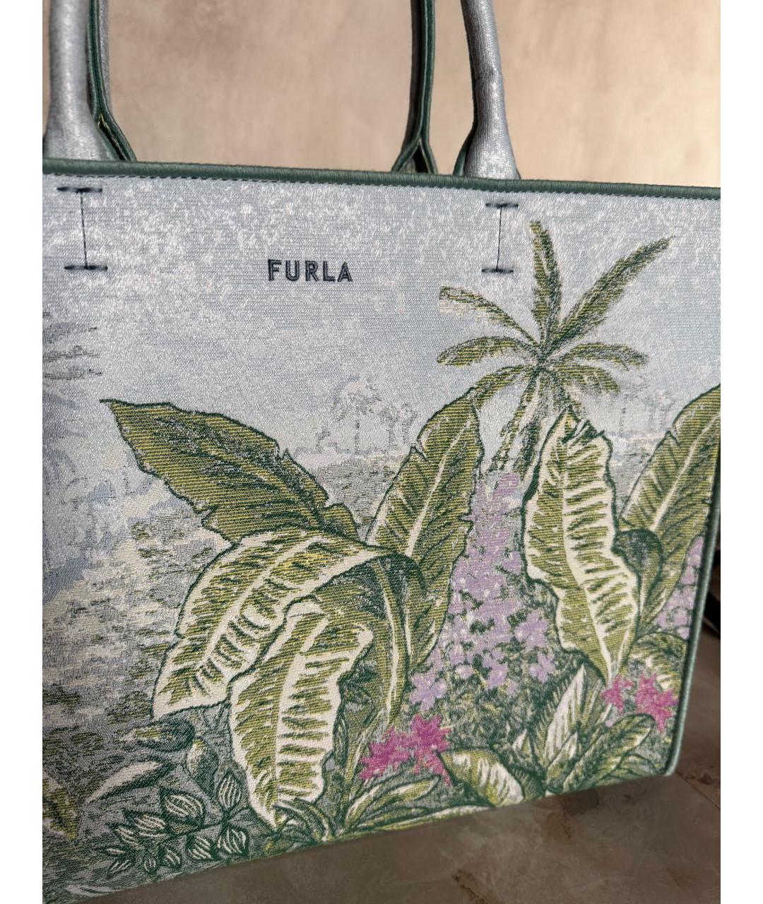 FURLA Бирюзовая жаккардовая пляжная сумка, фото 3