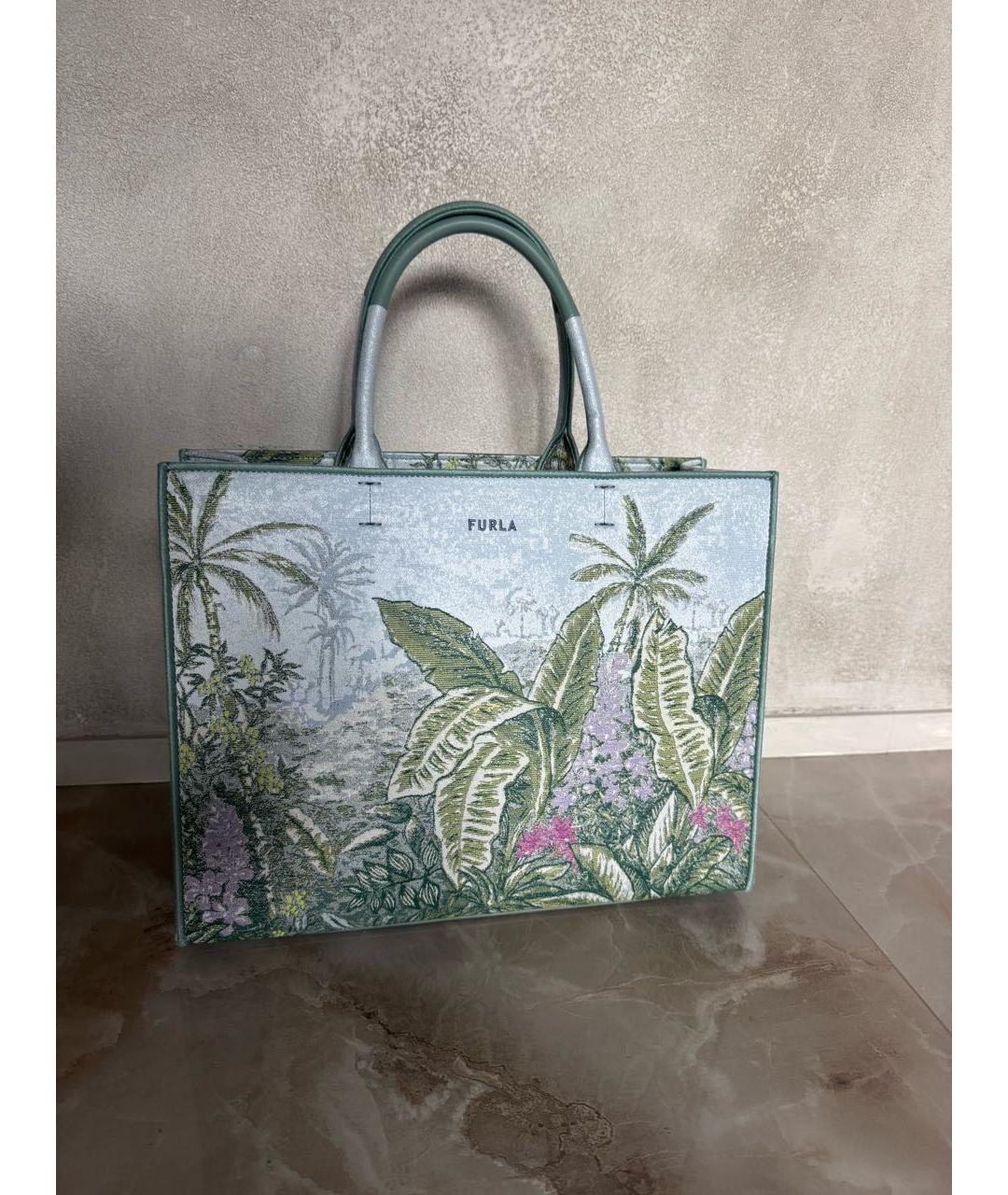 FURLA Бирюзовая жаккардовая пляжная сумка, фото 9