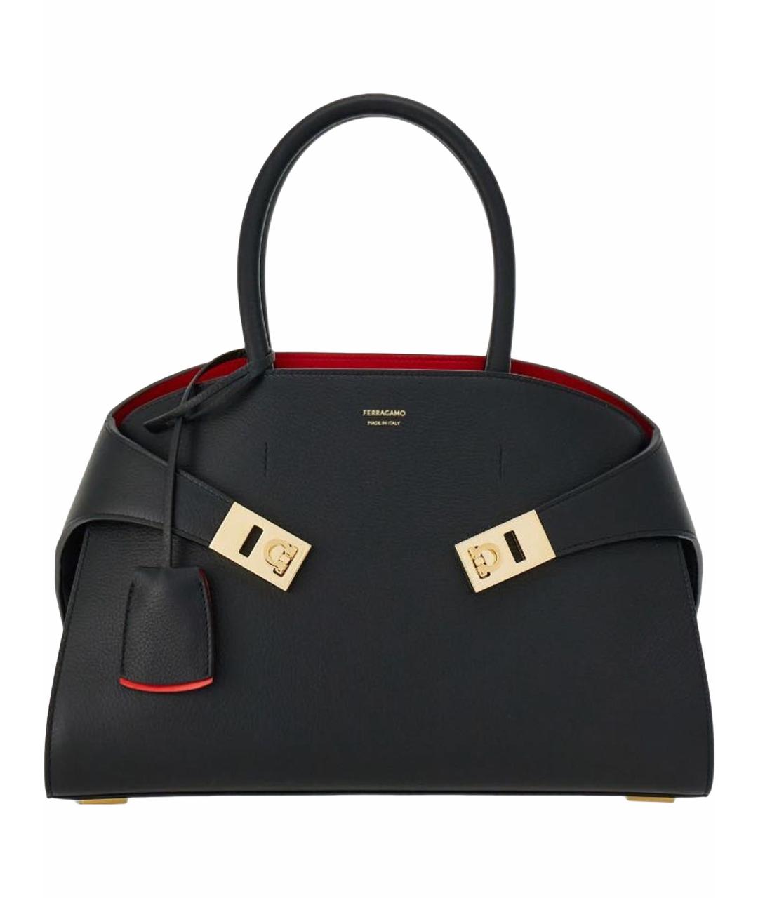 FERRAGAMO Черная кожаная сумка тоут, фото 1