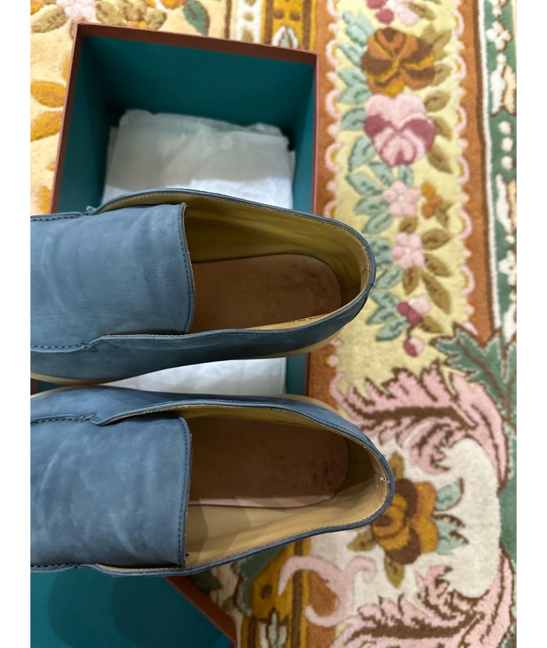 LORO PIANA Голубые нубуковые лоферы, фото 7