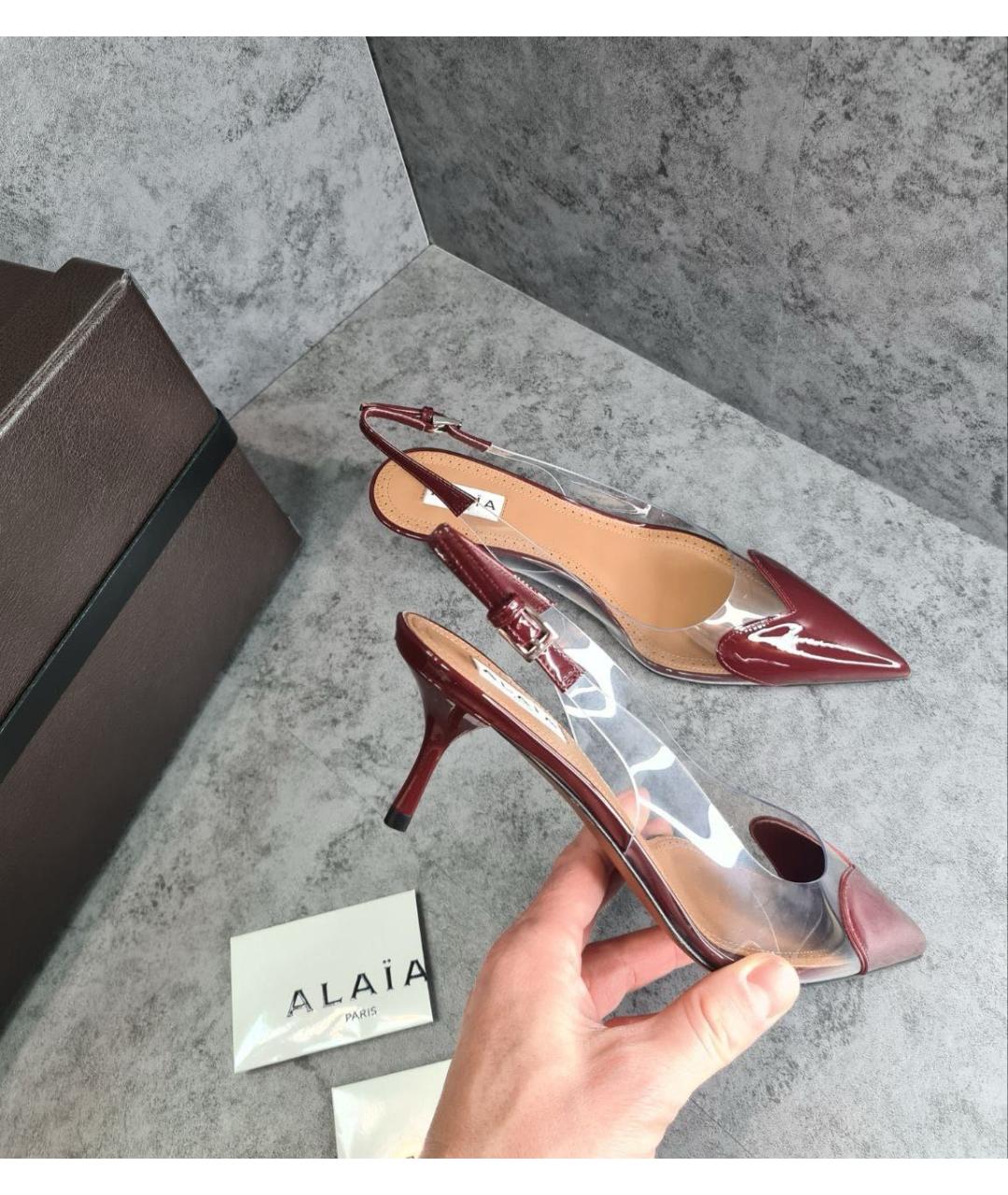 ALAIA Бордовые кожаные лодочки на низком каблуке, фото 6