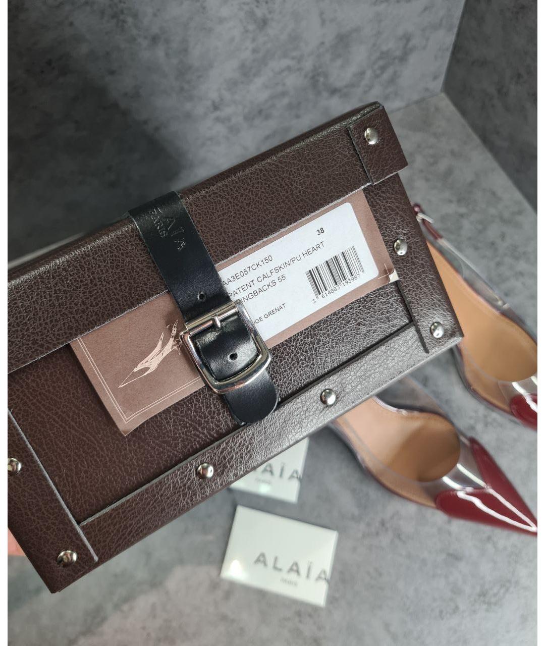 ALAIA Бордовые кожаные лодочки на низком каблуке, фото 8