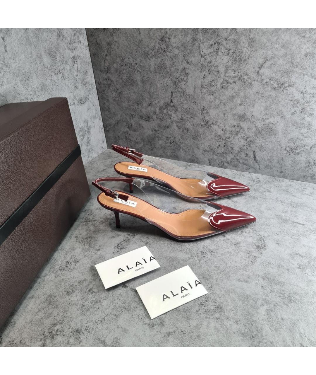 ALAIA Бордовые кожаные лодочки на низком каблуке, фото 4