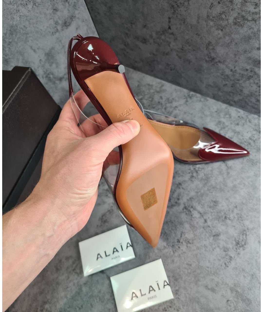 ALAIA Бордовые кожаные лодочки на низком каблуке, фото 7