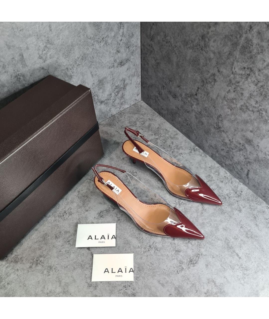 ALAIA Бордовые кожаные лодочки на низком каблуке, фото 3