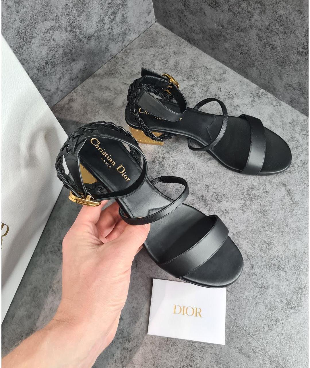 CHRISTIAN DIOR Черные кожаные босоножки, фото 4