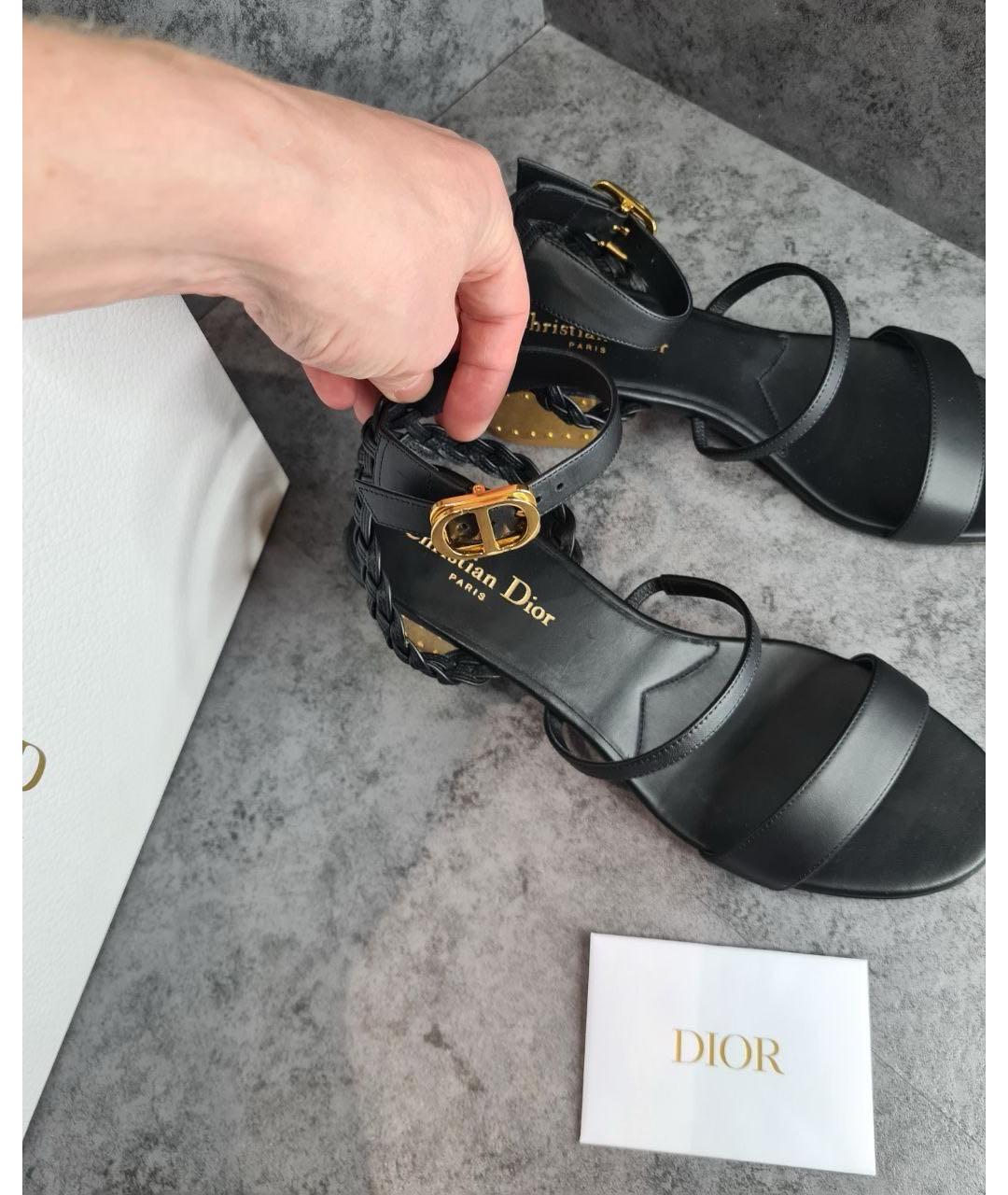 CHRISTIAN DIOR Черные кожаные босоножки, фото 7