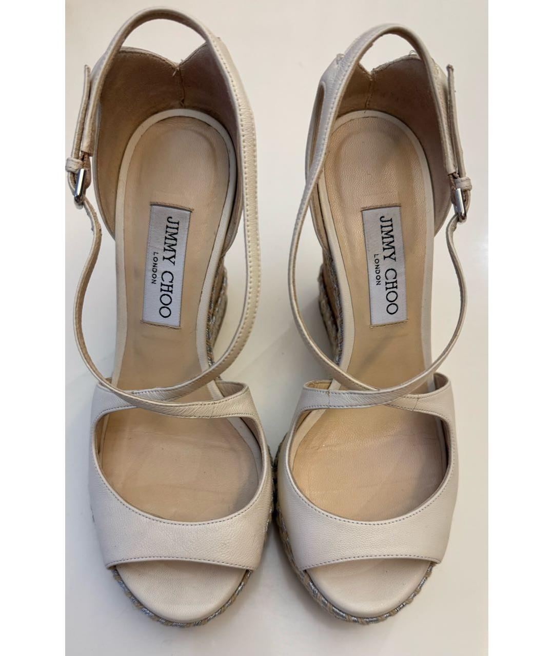 JIMMY CHOO Бежевые кожаные босоножки, фото 2