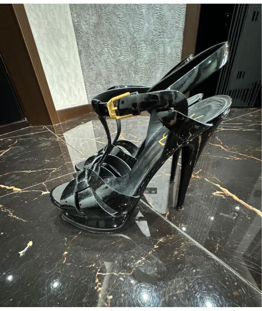 SAINT LAURENT Черные босоножки из лакированной кожи, фото 3