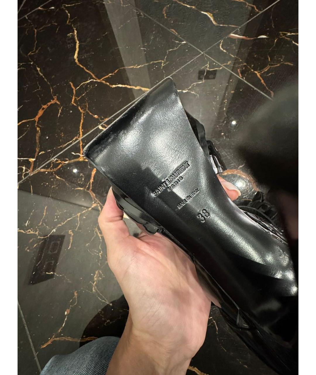 SAINT LAURENT Черные босоножки из лакированной кожи, фото 4