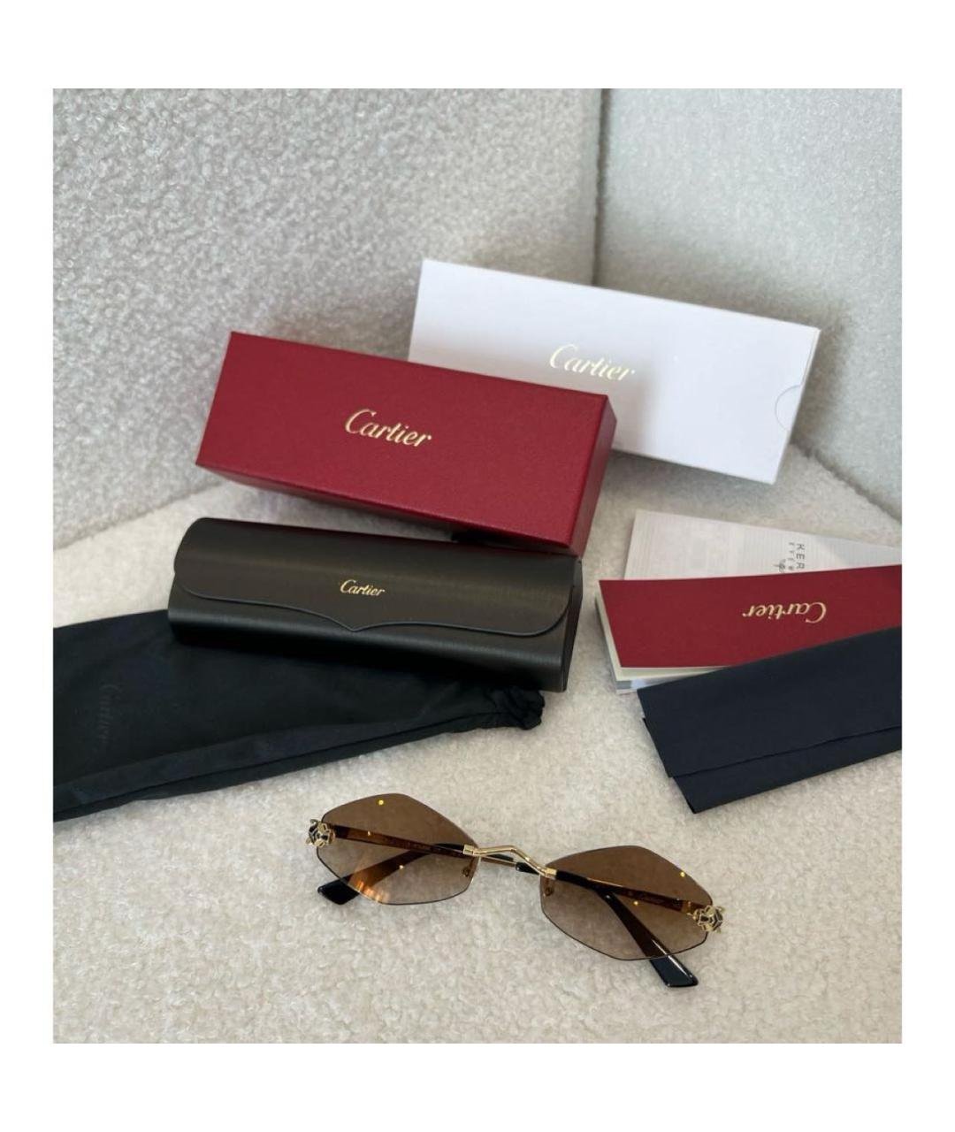 CARTIER Коричневые металлические солнцезащитные очки, фото 2
