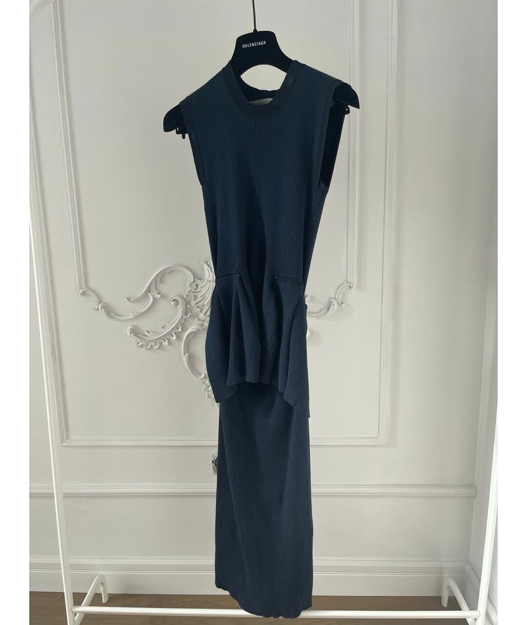 SPORTMAX Темно-синее хлопко-эластановое платье, фото 9