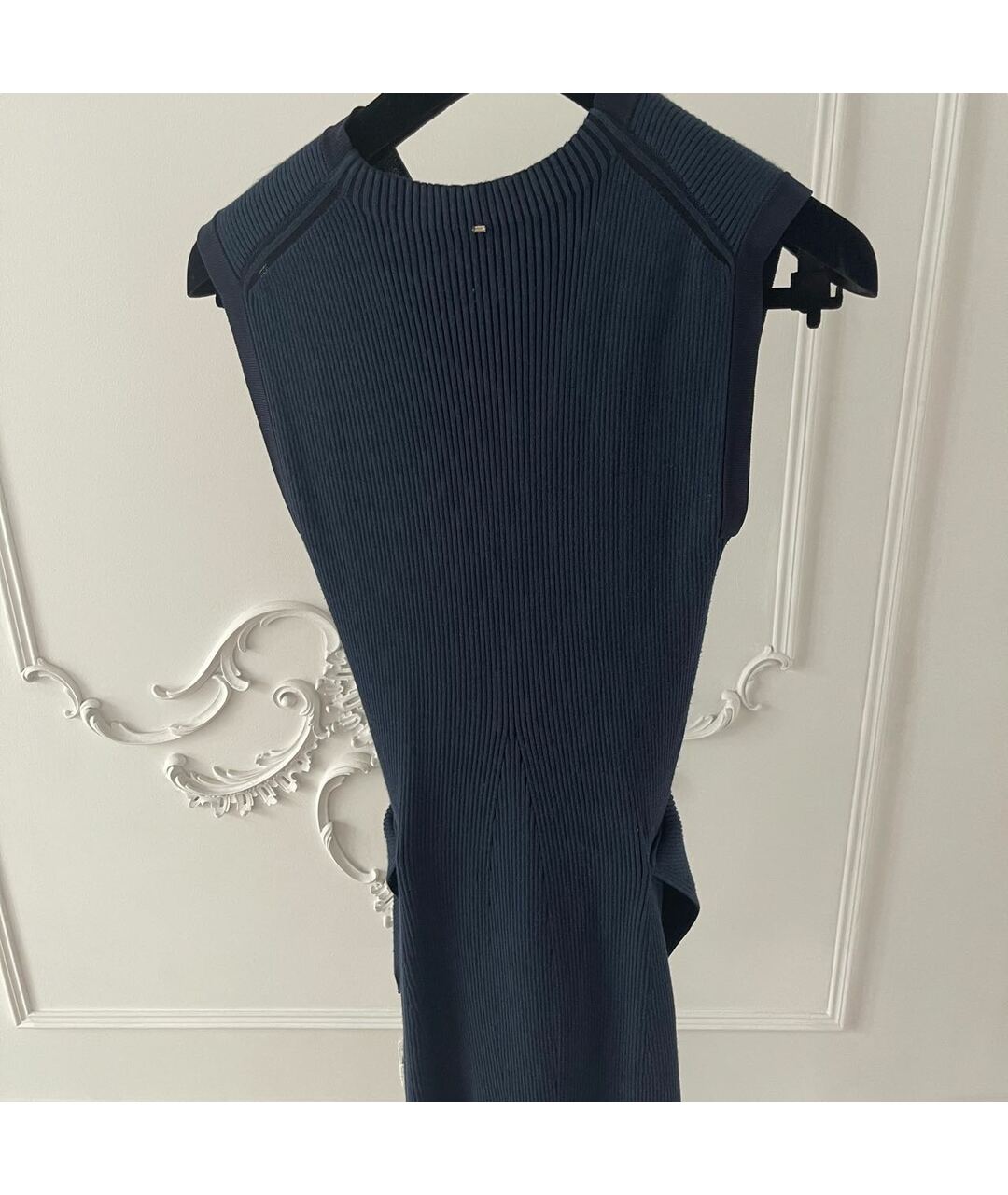 SPORTMAX Темно-синее хлопко-эластановое платье, фото 3