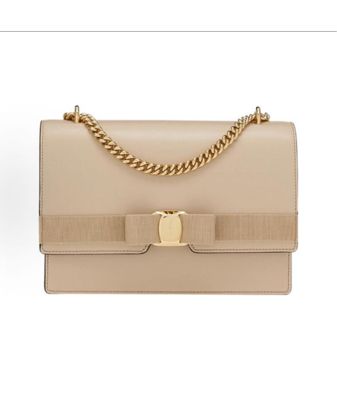 FERRAGAMO Бежевая кожаная сумка через плечо, фото 6