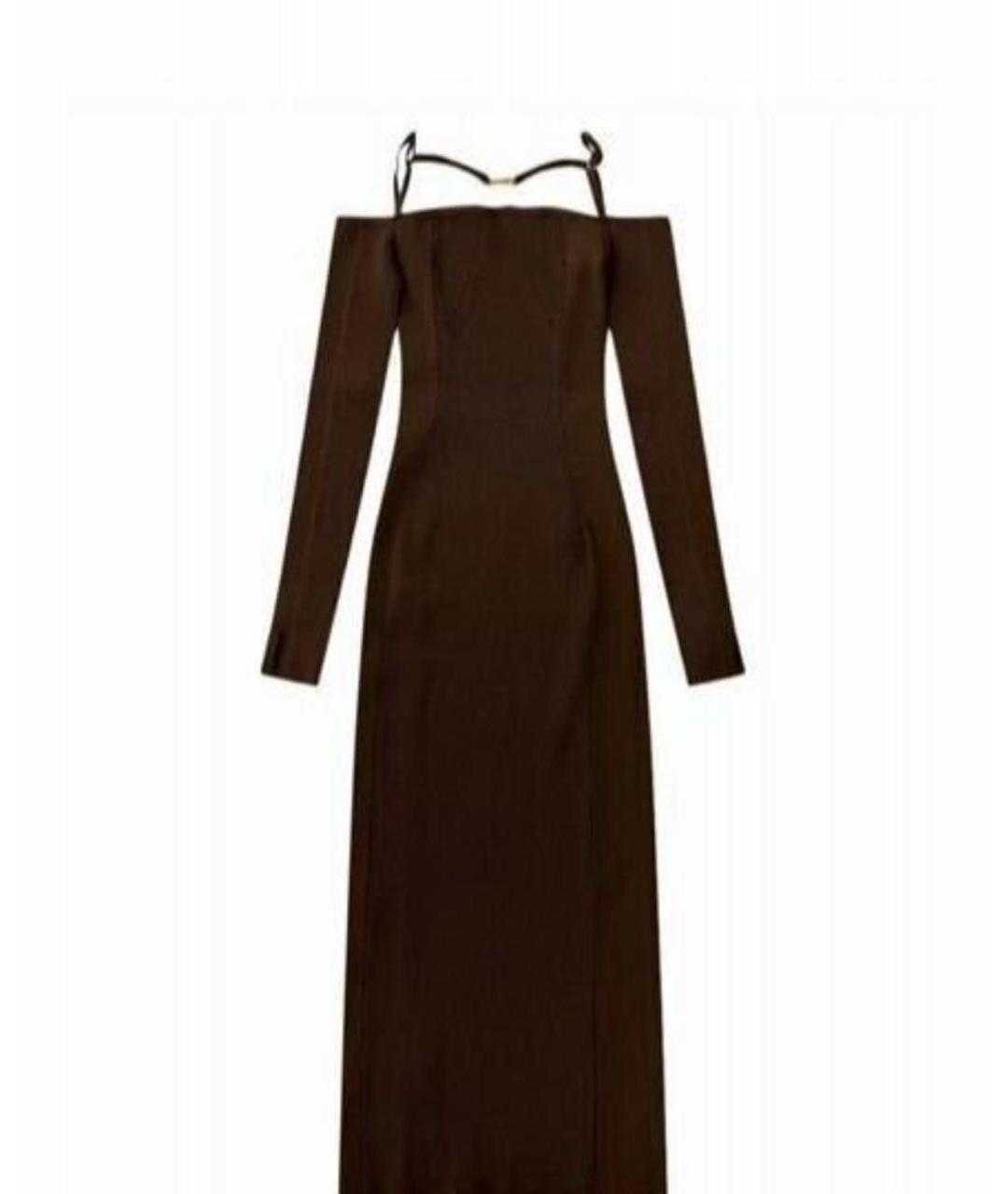 JACQUEMUS Коричневое вискозное вечернее платье, фото 5