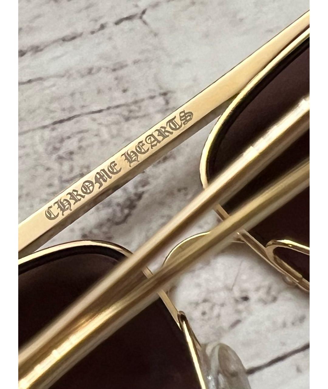 CHROME HEARTS Бежевые металлические солнцезащитные очки, фото 6