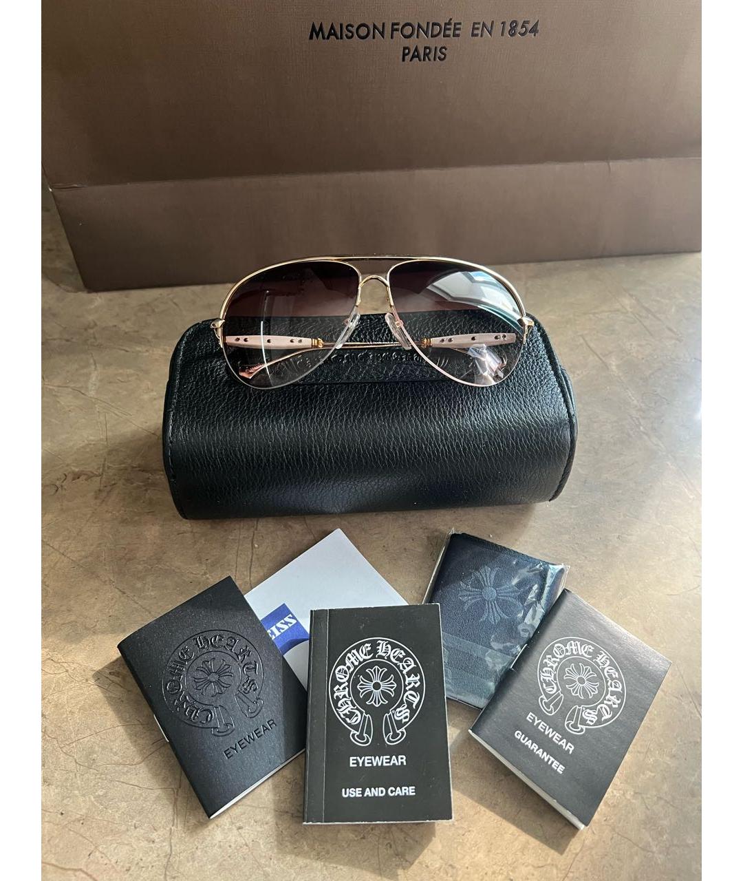 CHROME HEARTS Бежевые металлические солнцезащитные очки, фото 4