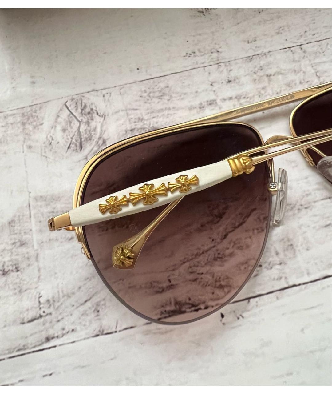 CHROME HEARTS Бежевые металлические солнцезащитные очки, фото 3