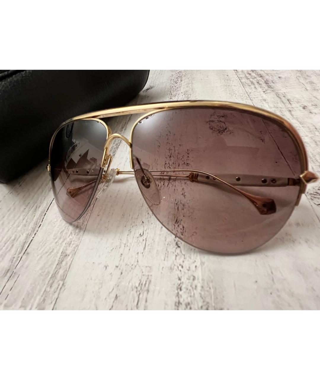 CHROME HEARTS Бежевые металлические солнцезащитные очки, фото 2