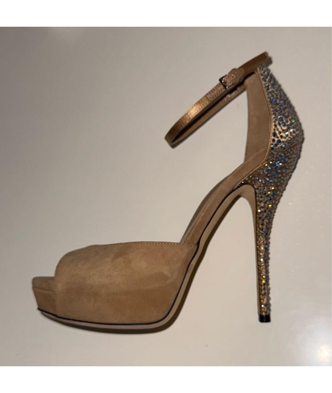 GUCCI Бежевые замшевые босоножки, фото 9