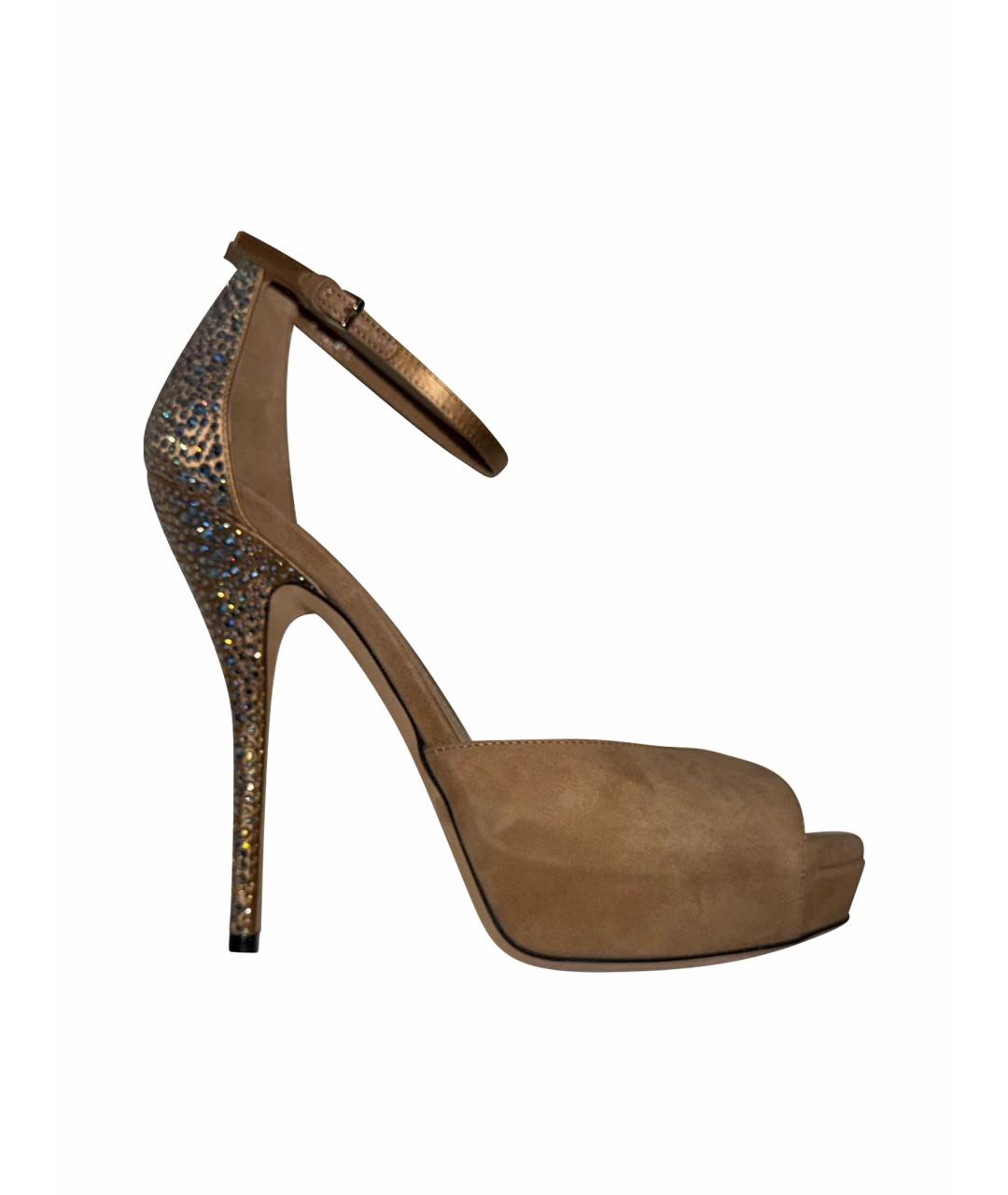 GUCCI Бежевые замшевые босоножки, фото 1