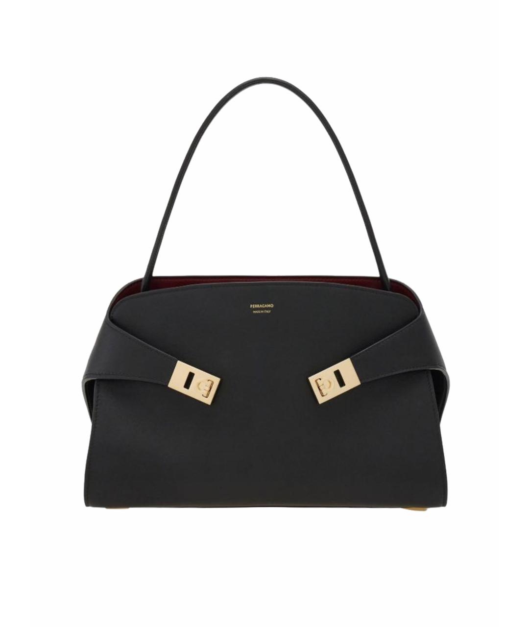 FERRAGAMO Черная кожаная сумка с короткими ручками, фото 1